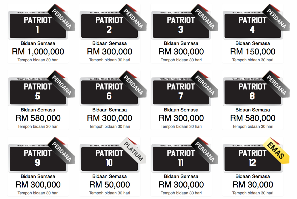 ‘PATRIOT 1’ number plate set to be Malaysia’s most expensive, bidding